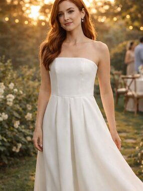 PrettyLittleThing Strapless Maxi Dress Scalloped Pleated Dress Size 0 White